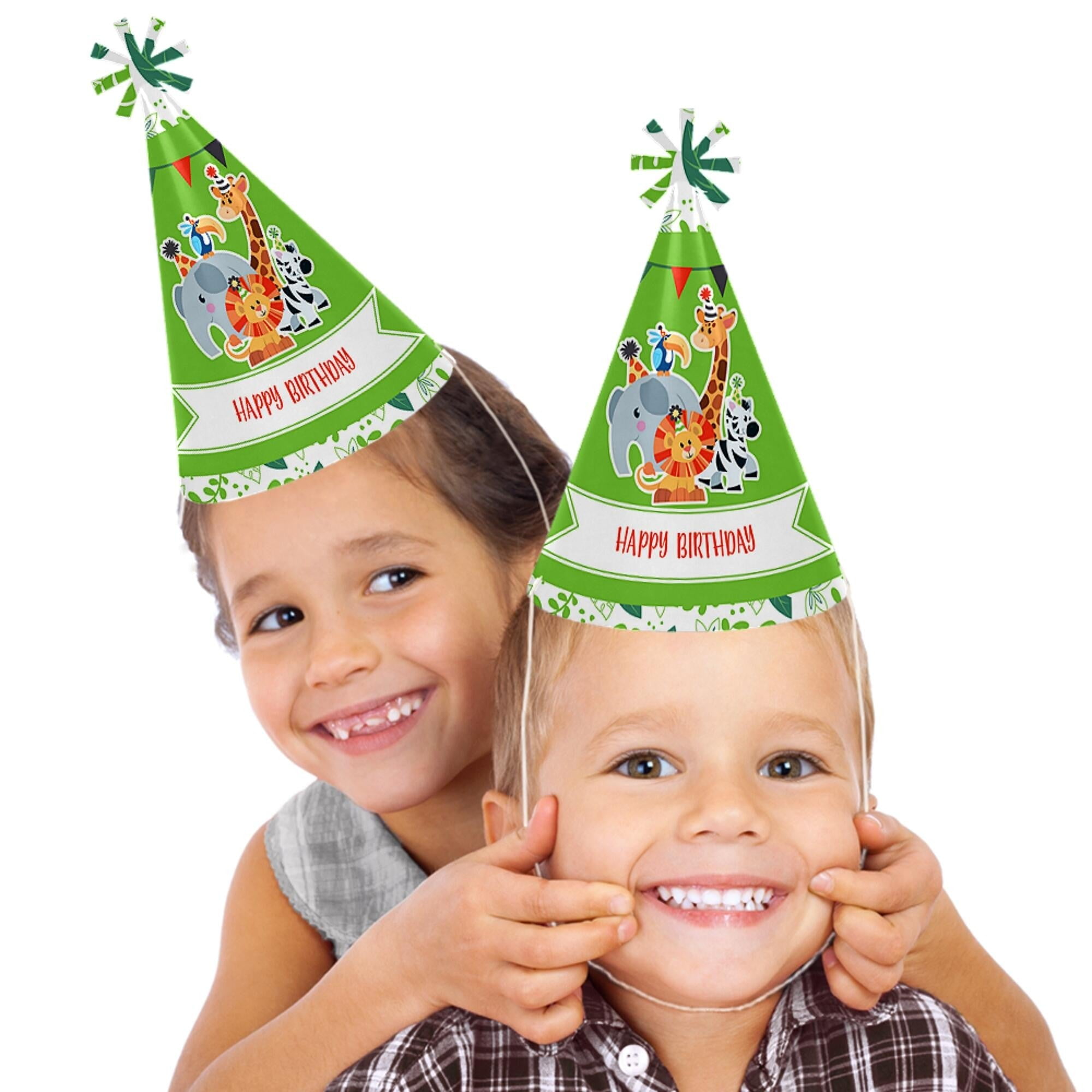 Jungle Theme 8 Party Hats Girls Kids Childrens Birthday Zoo Animal 