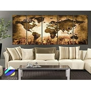 Original by BoxColors XLARGE 30"x 70" 5 Panels 30"x14" Ea Art Canvas Print Original Wonders of the world Old Map Brown beige Wall decor Home interior framed 1.5" depth)