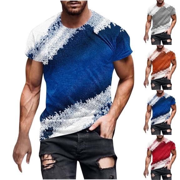 Afuyipoi Graphic T-Shirt Mens,Modern Prints Short Sleeve Crew Neck Relaxed Casual Soft Tees Dark Blue 3XL