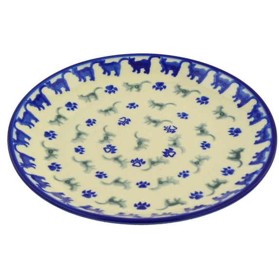 Polish Pottery 7½-inch Dessert Plate (Boo Boo Kitty Paws Theme) Hand Painted in Boleslawiec, Poland + Certificate of Authenticity