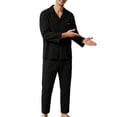 thumbnail image 2 of Yaoyar Men's Camp Collar Long Pants Pajama Set, Elastic Waistband with Solid Top Two Piece Sleepwear, 2 of 5