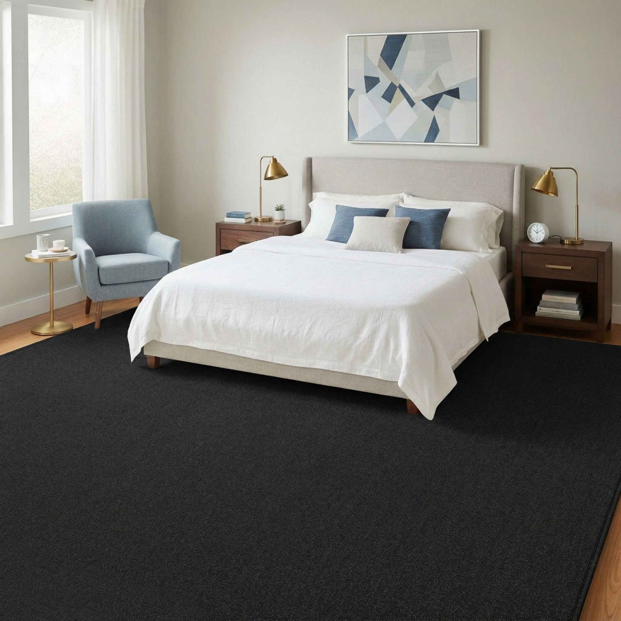 Ottomanson Area Rug Non-Slip Low Pile Stain Resistant Carpet, Solid Black, 7'10" x 13'