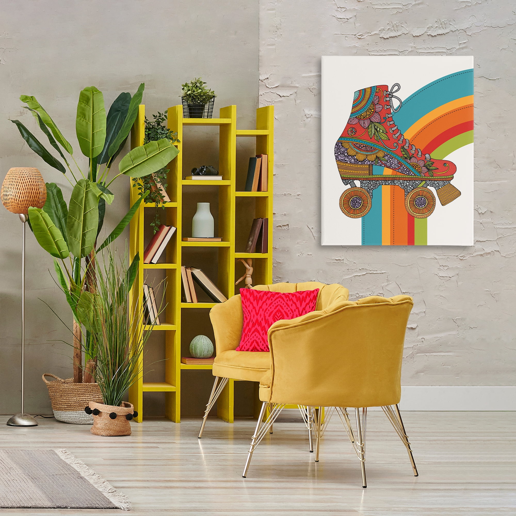 Stupell Industries Vintage Boho Roller Skate Entertainment Painting Wrapped Canvas Art Print Wall Art, 30 x 40
