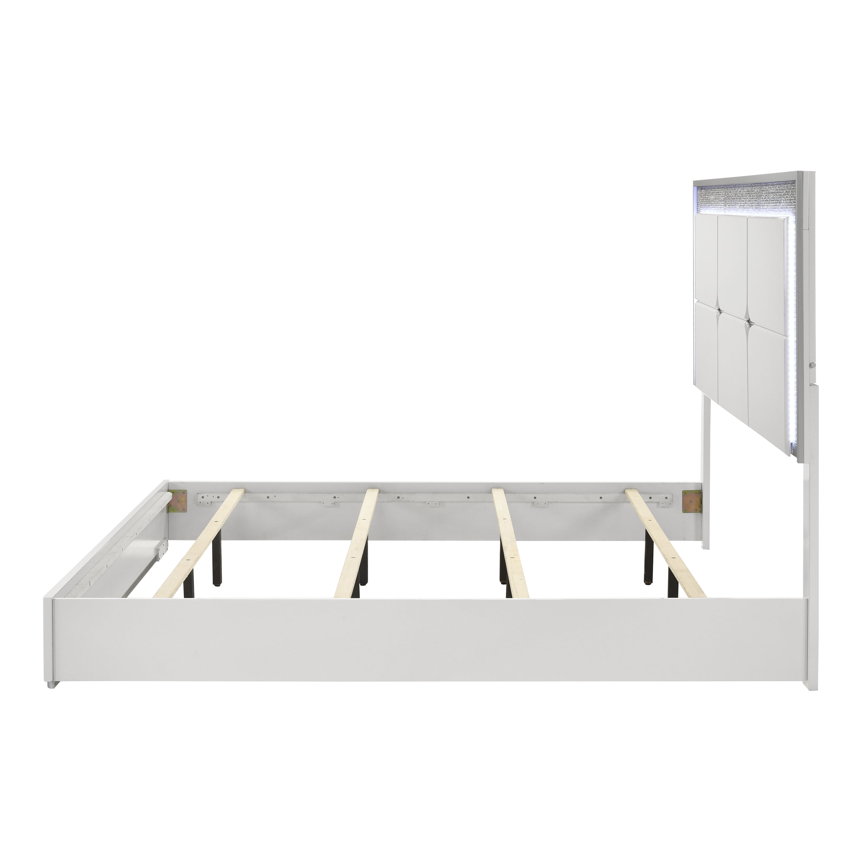 Furniture of America Wellan Adult King Solid Wood Panel Bed with LED Light, White