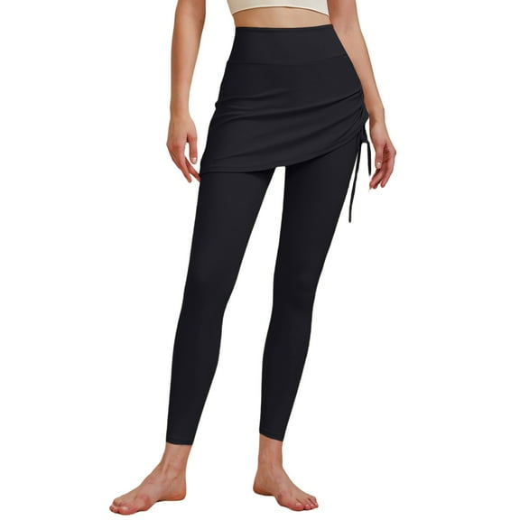 Audhol Leggings with Skirt Leggings Workout Sport Pants Women's Waist Tights Yoga Running Yoga Pants Skirt with Leggings for Women Black L