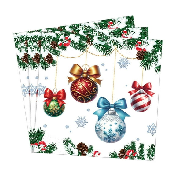 Moocorvic 20Pcs Disposable Christmas Paper Napkins, Holiday Dining Party Supplies with Snowflake/Christmas Balls Print