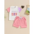 thumbnail image 2 of Bagilaanoe 2pcs Toddler Baby Girl Shorts Set Short Sleeve Letter Embroidery T Shirt Tops + Shorts 6M 12M 18M 24M 3T 4T 5T Kids Casual Summer Clothes, 2 of 7