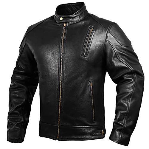 Mens Leather Motorcycle Jackets Black Moto Riding Motorbike Racing Cafe Racer Biker Jacket CE Armored L