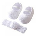 thumbnail image 1 of 2PCS Set Newborn Baby Girls Bowknot Princess Lace Shoes+Headband Rose Flower Toddler Kid Cotton Soft Sole Walking Baby Shoes, 1 of 6
