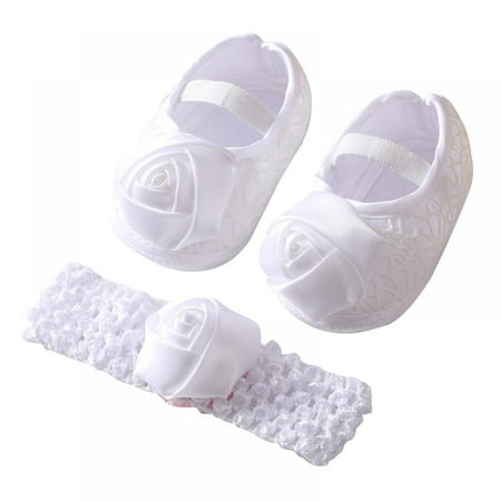 

Infant Baby Girl Satin Cloth Bowknot Shoes Baby Mary Jane Flats Princess Wedding Dress Shoes Crib Shoe for Newborns Infants Babies and Toddlers With Headband Set White S-L