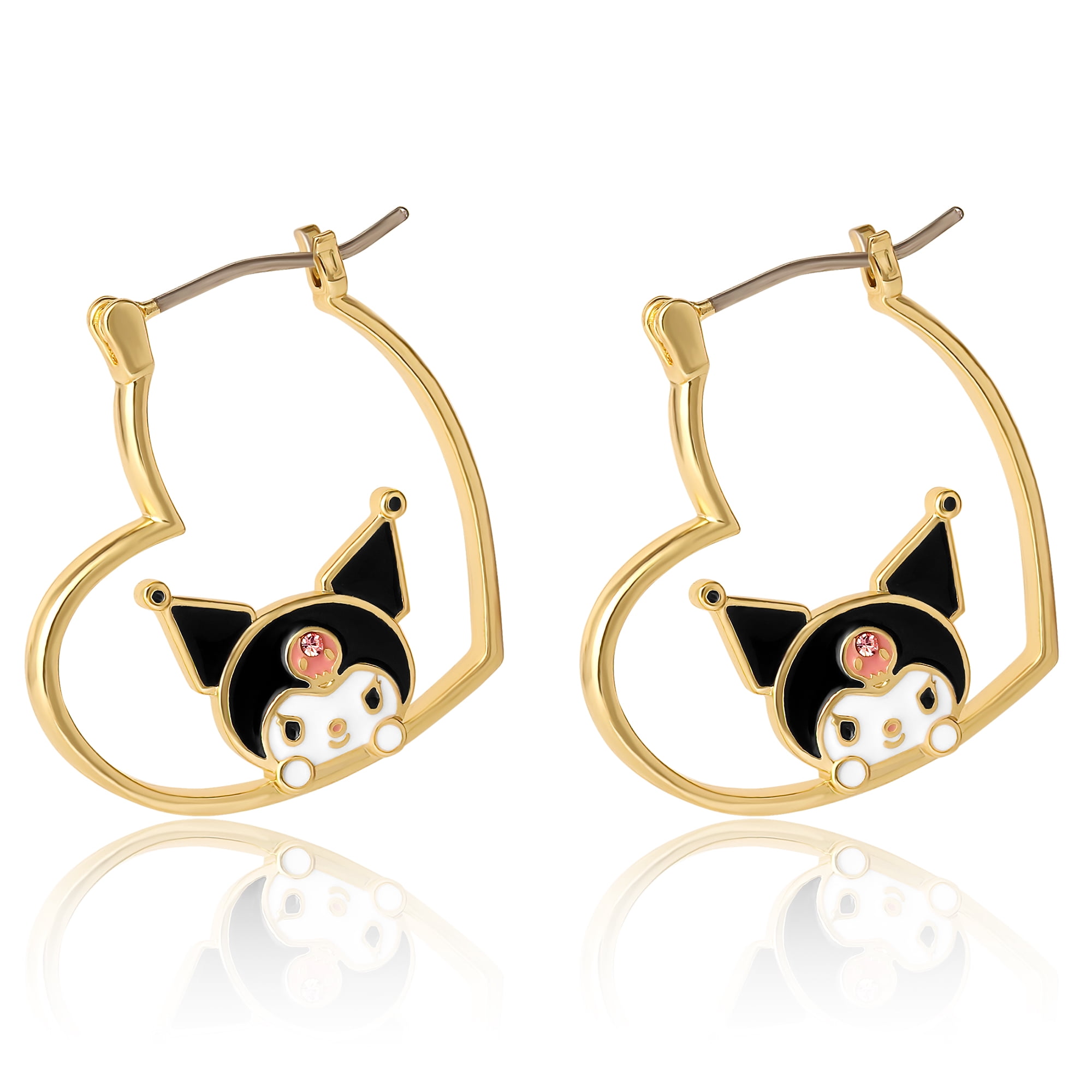 Sanrio Hello Kitty and Friends Earring Collection – Yellow Flash-Plated Heart Hoop and Crystal Earrings Featuring My Melody, Kuromi, and Hello Kitty, Officially Licensed