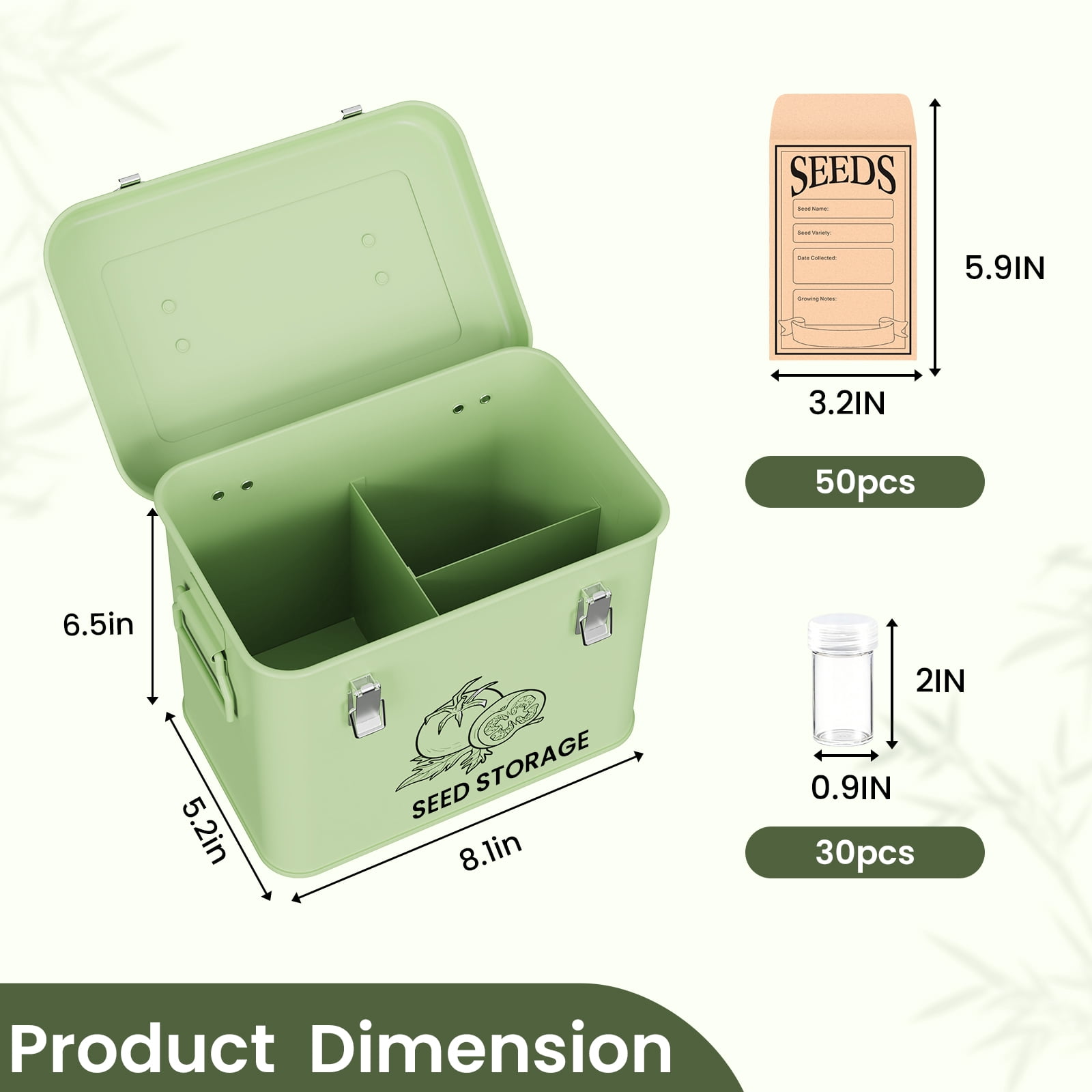 Seed Storage Box, Metal Seed Container, Seed Storage Container (Green)