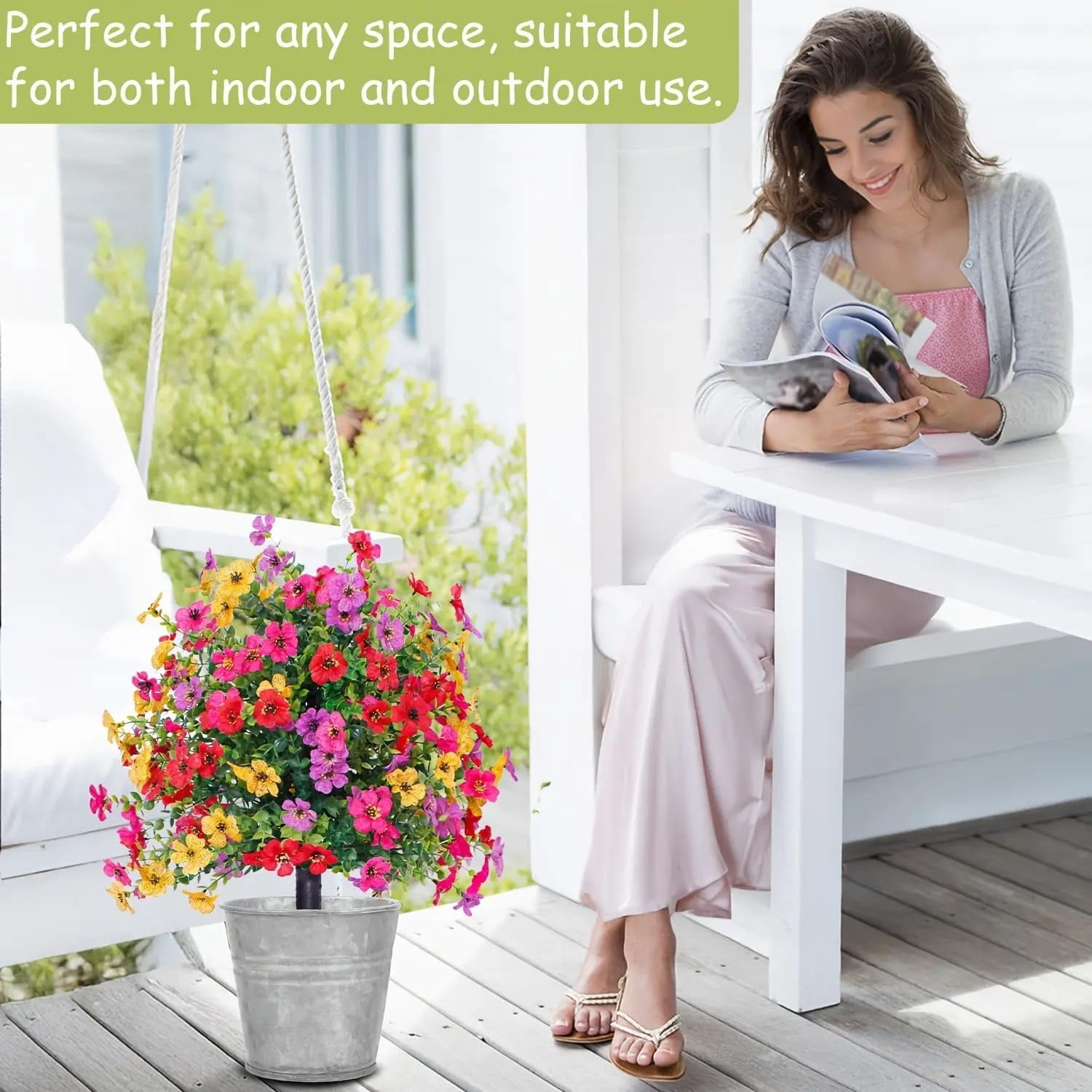 Artificial Flowers for Outdoor Indoor Garden Home Decoration, UV-Resistant Mixed Color Violets, Realistic Lifelike Look, Perfect for Porch, Patio, or Yard Display