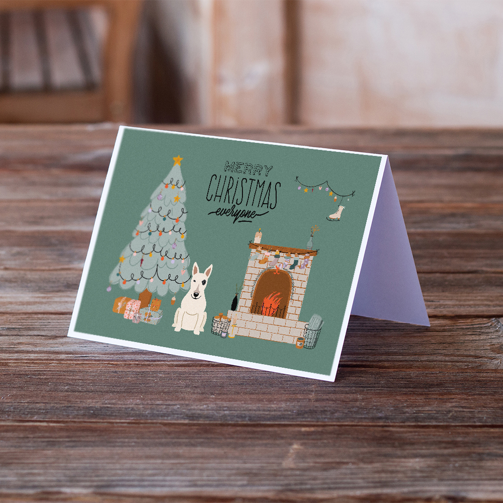 White Bull Terrier Christmas Everyone Greeting Cards and Envelopes Pack of 8