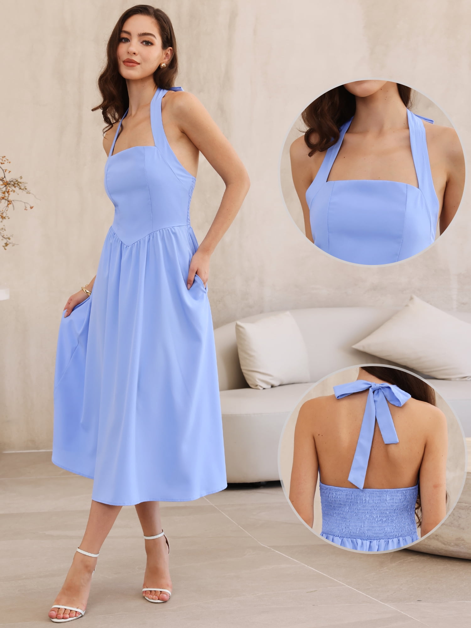 DARING DIVA Women's Off Shoulder Halter Corset High Waist Dresses S Blue