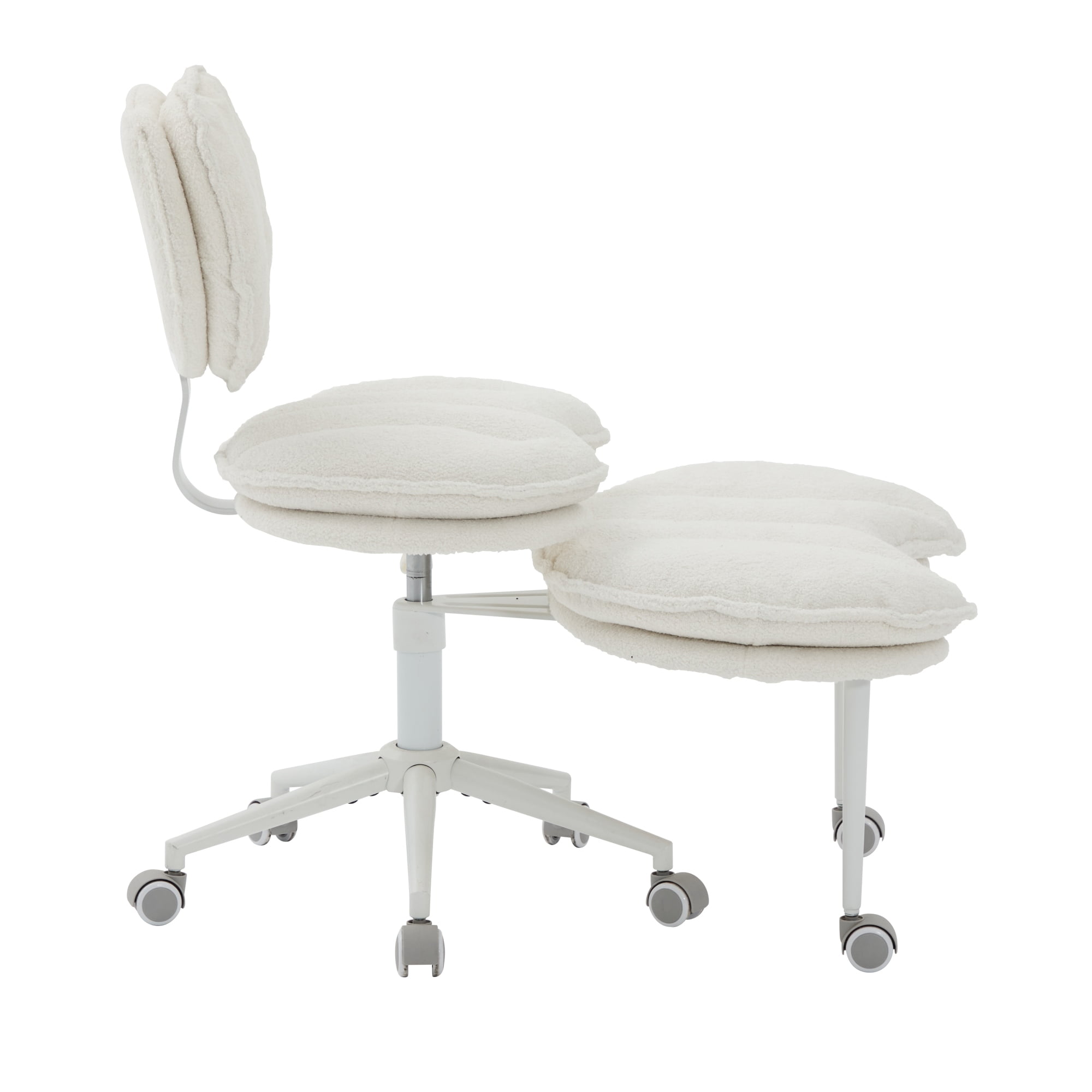 Meditation Chair Plus, Teddy Fleece Double-Layer Padding Cross Legged Rolling Chair for ADHD, Criss Cross Desk Chair with Lumbar Support, Adjustable Stool, Flexible for Fidgety Sitters, Ivory