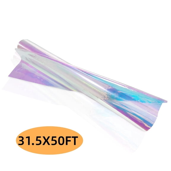 Kabuer Iridescent Cellophane Wrap Clear Extra Wide Gift Wrapping Roll for Baskets Arts & Crafts Treats Wrapping 31.5 in x 50 Ft
