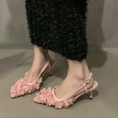

YYYTop Black Sandals Women Nude Heels for Women New Summer Pointed Flower Women s Shoes Fashion Slim Heel Buckle Sandals Summer Sandals for Women 2024 On Clearance