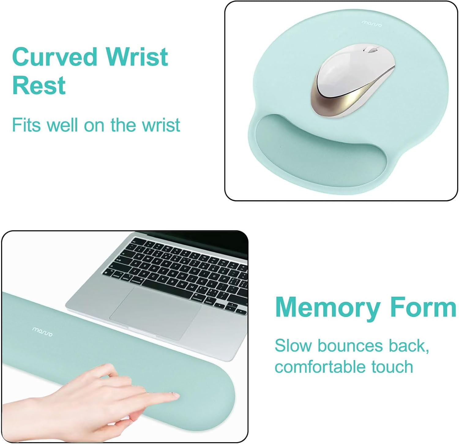 MOSISO Wrist Rest Support for Mouse Pad&Keyboard Set, Circle Curved Ergonomic Mousepad&Coaster Non-Slip Base Home/Office Pain Relief&Easy Typing Pad with Soft Cloth&Silicone Lining