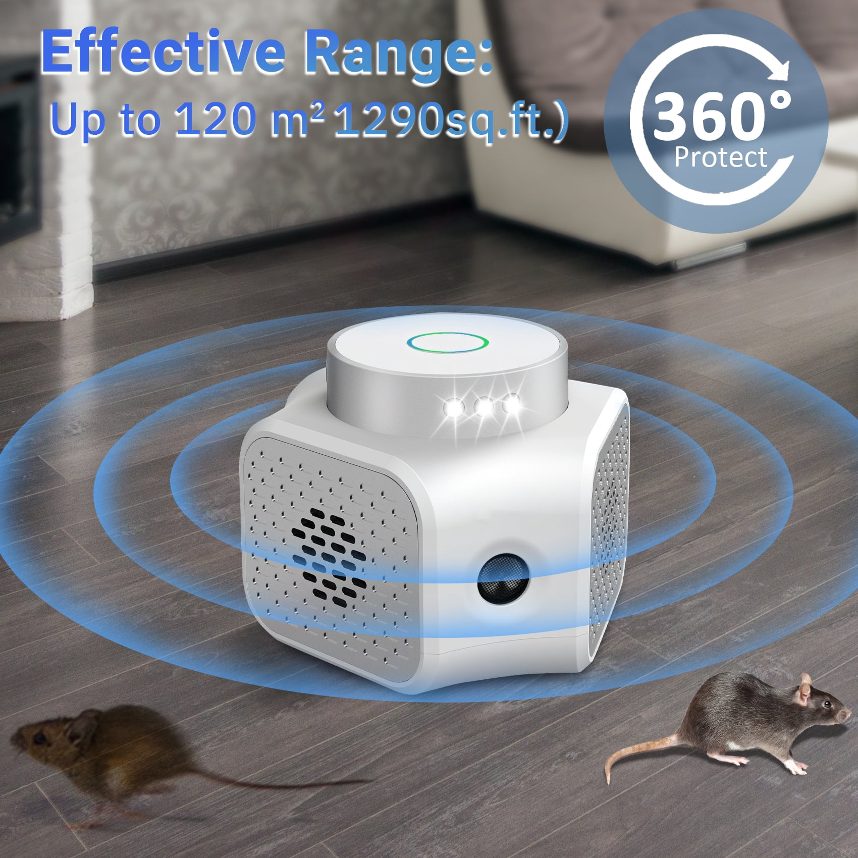 Dr.Shark Indoor Ultrasonic Mice Repellent, 2PC, Dual Ultrasound, 3 Speakers, 9 Flashing Lights