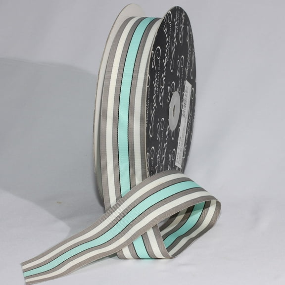 The Ribbon People Blue and Gray Striped Grosgrain Craft Ribbon 1.5" x 55 Yards