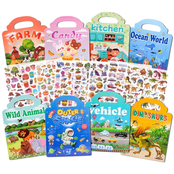 LUIISIS 8 Pack Puffy Sticker Books for Kids, 3D Bubble Sticker Activity Books with 8 Themes (Ocean, Dinosaur, Space), Reusable Safe Paper Sticker Pads for Early Learning
