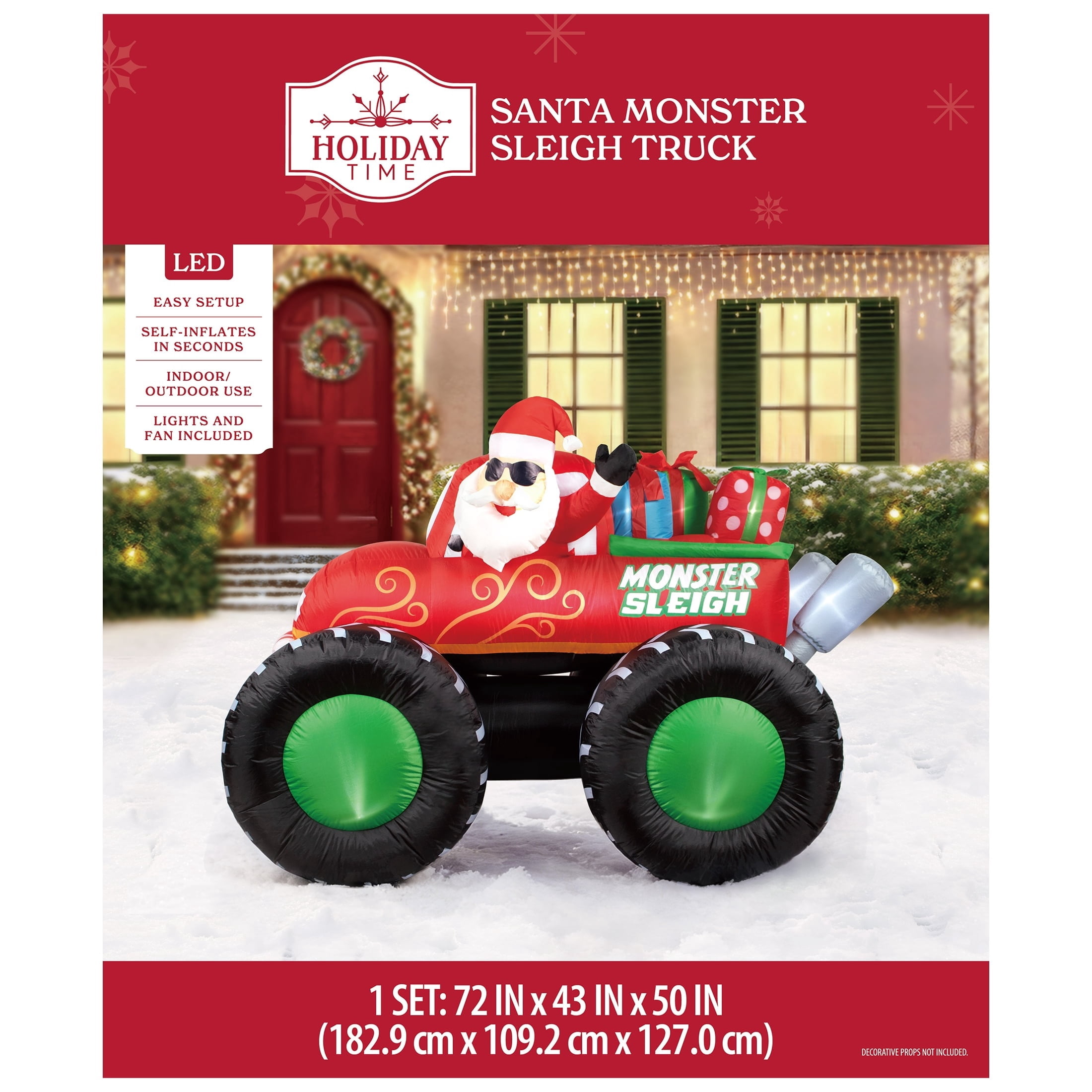 Multicolor Santa Monster Truck Sleigh Christmas Airblown Yard Inflatable, 6', by Holiday Time