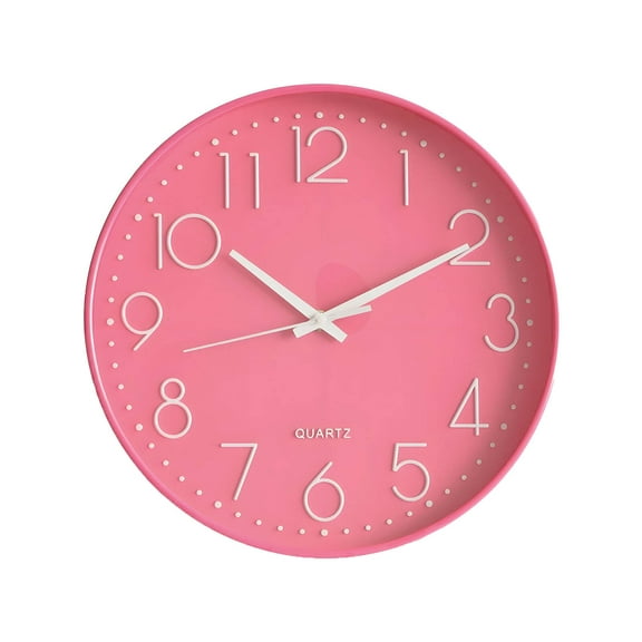 DESIGNICE Wall Clock 12" Indoor Round Pink Analog Wall Clock Retro Silent Battery Operated Analog Clock