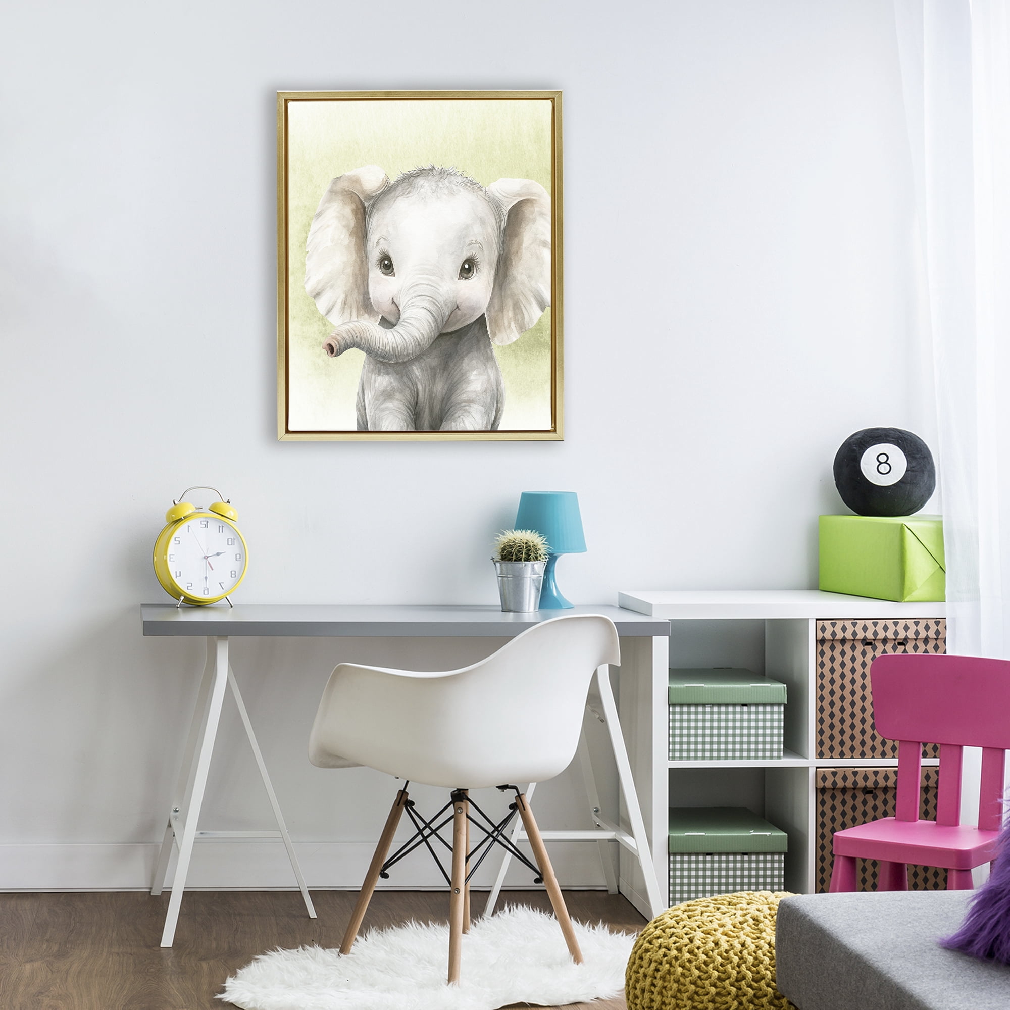 Stupell Industries Jungle Friends Baby Elephant Gold Framed Floater Canvas Wall Art, design by Christine Simpson Art