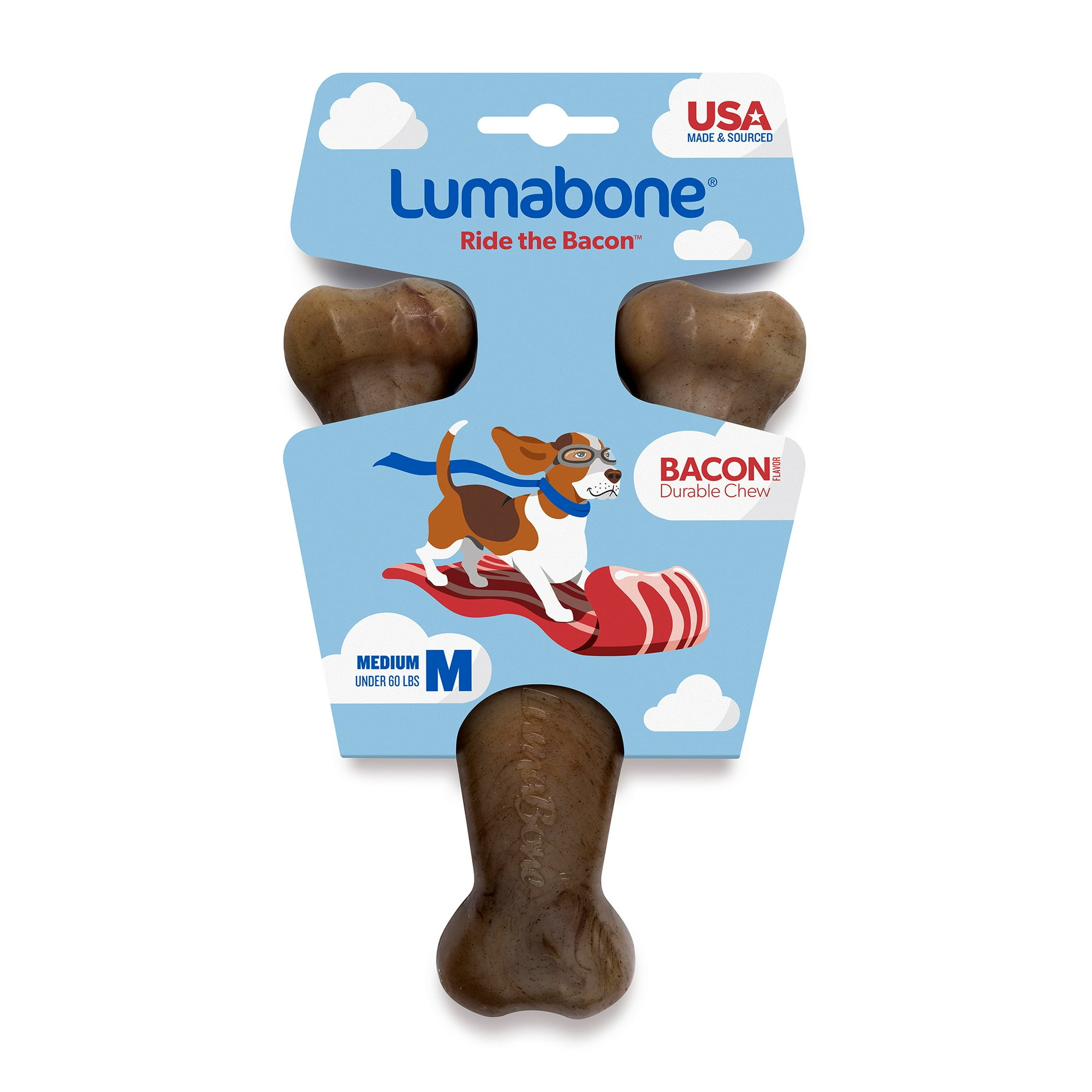 Lumabone Real Bacon Durable Wishbone Dog Chew Toy, Medium