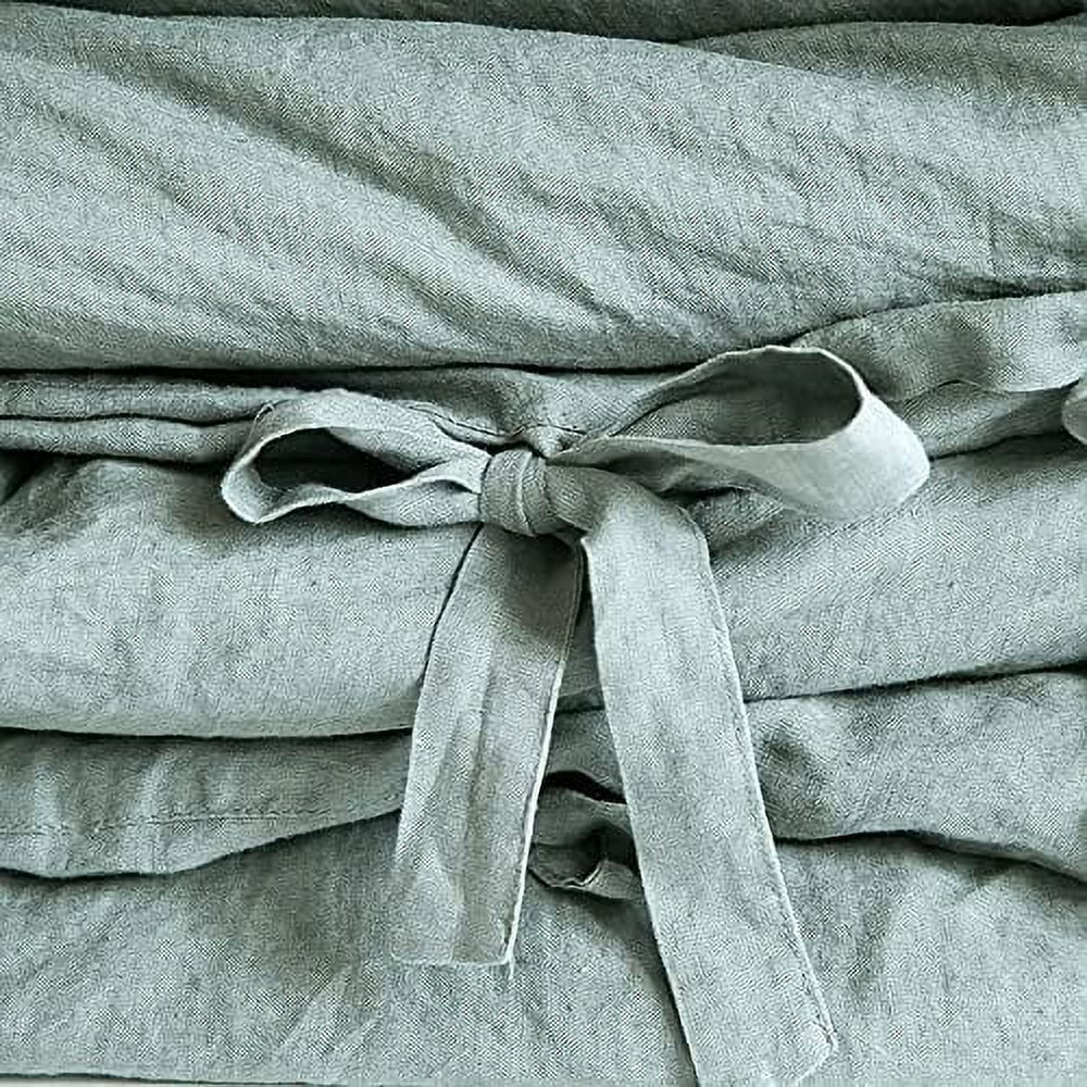 Simple&Opulence 100% Linen Duvet Cover Set, 3 Piece Belgian Flax Breathable Bedding, King Size 104''x92'' (1 Comforter Cover+2 Pillowshams) with Tie Closure Style,Greyish-Green