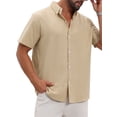 thumbnail image 4 of INSPIRE CHIC Men's Point Collar Short Sleeve Button Down Casual Stripes Linen Shirts 3XL Khaki, 4 of 6