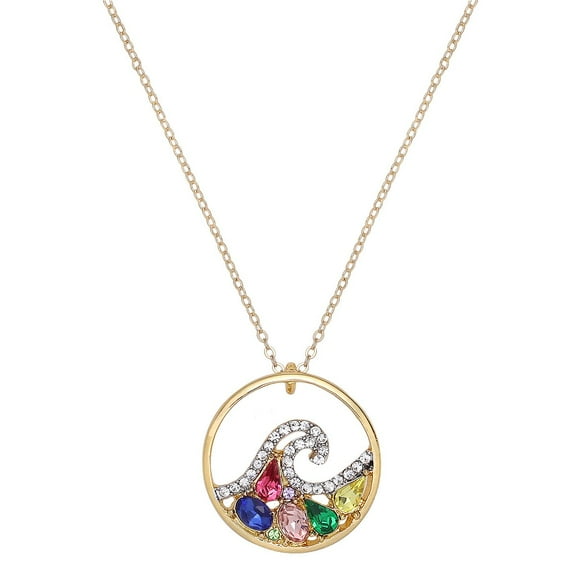 Ocean Wave Pendant Necklace Rhinestone Crystal Rhodium Plated 17 Inch Link Chain J1077