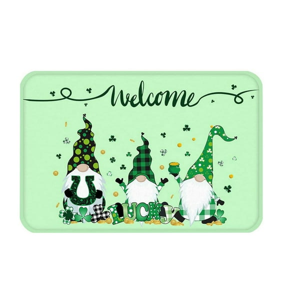 Miommo St. Patrick's Day Welcome Doormat, 40x60cm Non Slip Indoor Outdoor Rug with Gnome Design, Green Holiday Decor Carpet