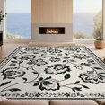 thumbnail image 2 of Design&I 6'x9' Washable Area Rug Sleek Flatweave Pet Friendly Black White Elegant Floral and Vine Design Intricate Blossom Motifs with Graceful for Queen Size Bedroom, Under Bed, 2 of 7