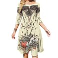 thumbnail image 1 of Vestido de verano con escote cuadrado y estampado de zorro, cuervo, pájaro, esqueleto y hoja, 1 of 6