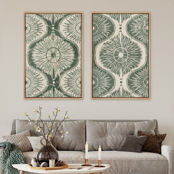 UNFFRAMED Wall Art Set Of 2 Retro Sage Green Abstract Floral Botanical Prints Minimalist Modern Art Boho Wall Decor Set 2 Prints 8x12