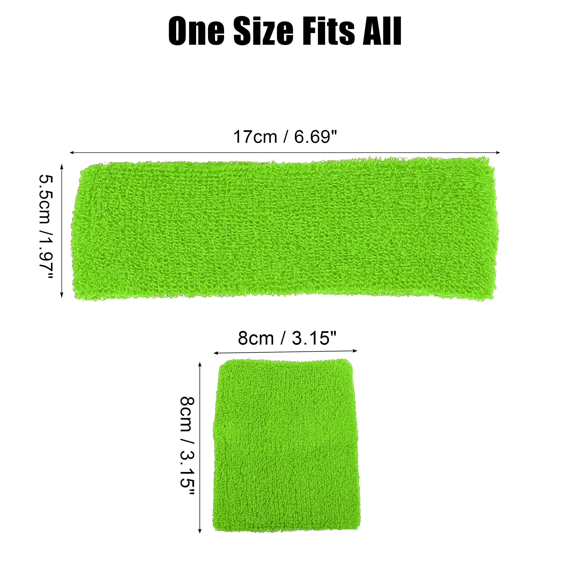 Unique Bargains 3 Pcs Sport Headband Wristband Sweatband Cotton Blend Fluorescent Green