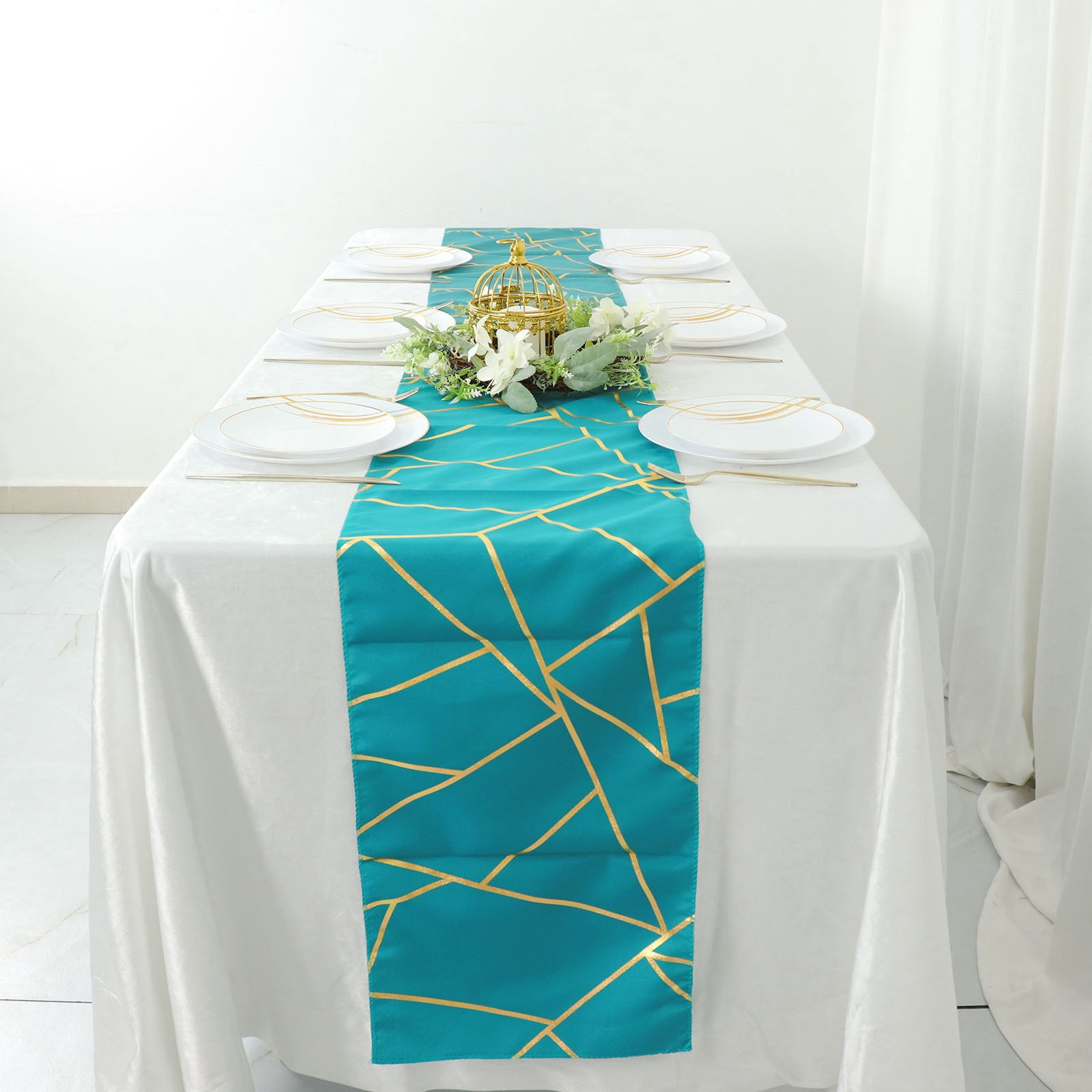 Efavormart 9 Ft Peacock Teal With Gold Foil Geometric Pattern Blush