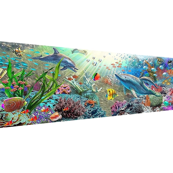 YALKIN 5D Diamond Painting Kits for Adults DIY Large Dolphin Full Round Drill (35.4x11.8inch)