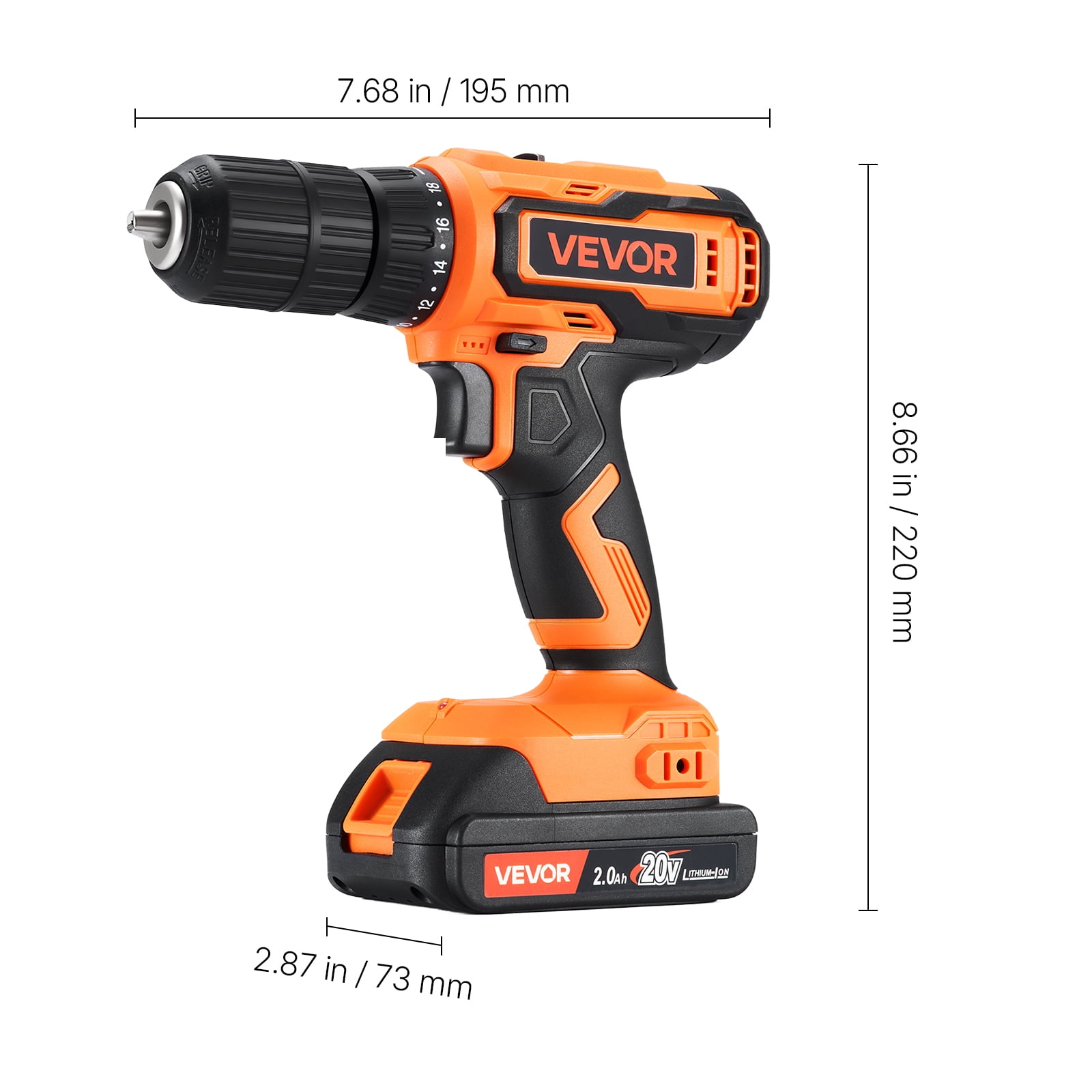 VEVOR Cordless Drill Driver, 1/2 inch Metal Chuck, Dual-Speed Variable, Drill Driver Kit with Lithium Battery and Charger, Belt Clip, for Wood and Metal Drilling, Screw Tightening or Loosening