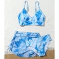thumbnail image 4 of Odeerbi Teen Girls Three Pieces Swimsuit Tie-dye Bikini Sets with Sarong Coverups Toddler Kids Baby Girls Fashion Cute Gradient Print Swimming Trunks Skirt Seaside Swimwear Set Blue, 4 of 7