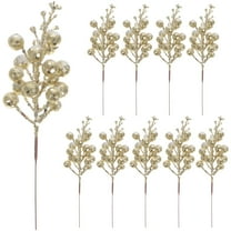 Nomive 10 Pack Christmas Glitter Berries Stems 8.25Inch Artificial Christmas Picks for Christmas Tree Ornaments DIY Xmas Wreathand Home Decor Gold