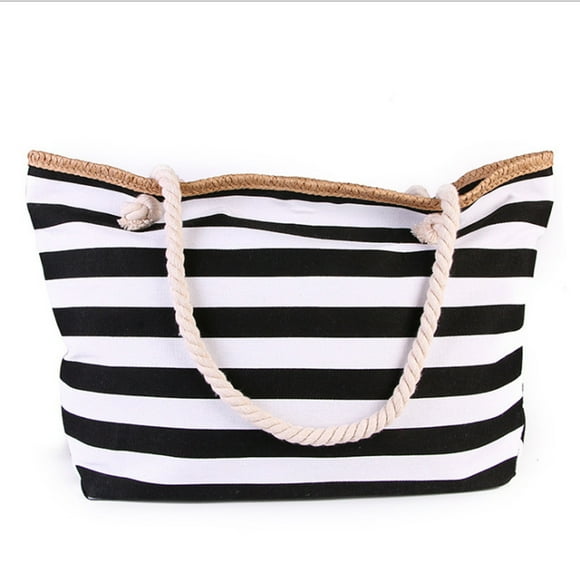 Tropical Summer Palm Leaf Large Beach Bag, Premium Reusable Tote with Zipper Pocket, Roomy Travel Shoulder Bag for Women Outdoor Pool Beach, Black
