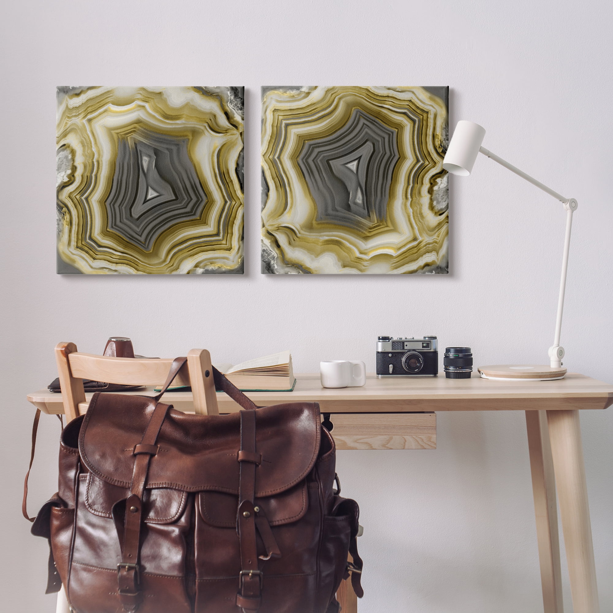 Stupell Abstract Gold & Grey Agate Nature Abstract Photography Gallery Wrapped Canvas Print Wall Art, Set of 2