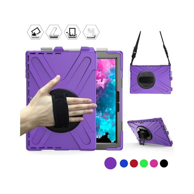 Microsoft Surface Pro 7 Plus / Pro 7 / Pro 6 / Pro 5 / Pro 2017 / Pro 4 / Pro LTE Case Protective Shockproof Cover with Pen Holder Hand Strap Rotating Kickstand Shoulder Strap