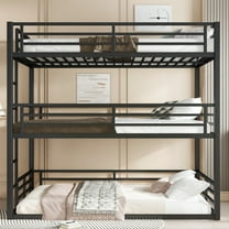 QJTC Full over Full over Full Triple Bunk Bed, Heavy Duty Metal Bunk beds with Built-in Ladder and Safety Guardrail for Teens and Adults