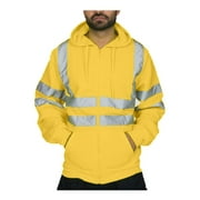 Men Hi Vis Hoodie Vis Visibility Zip Up Coats Sweatshirt Work Jacket Tops Safety