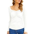 thumbnail image 4 of Brilliant Fall Winter Tops Clearance Fashion Womens Solid Color Neck Long Sleeve Fold Tshirt Slim Blouse, 4 of 5
