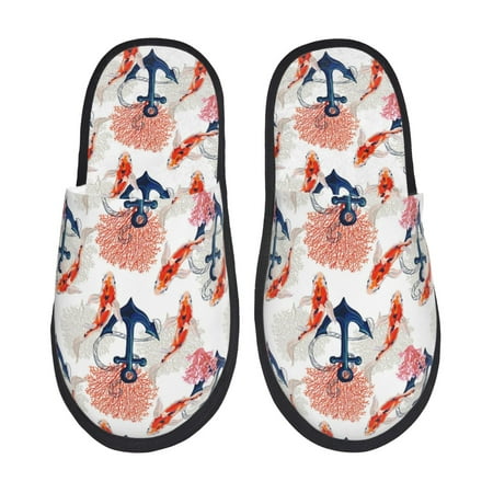 

Yiaed Koi Fish And Corals Print Unisex House Slippers Slip on Warm Shoes Indoor Outdoor with Anti-slip sole-Large